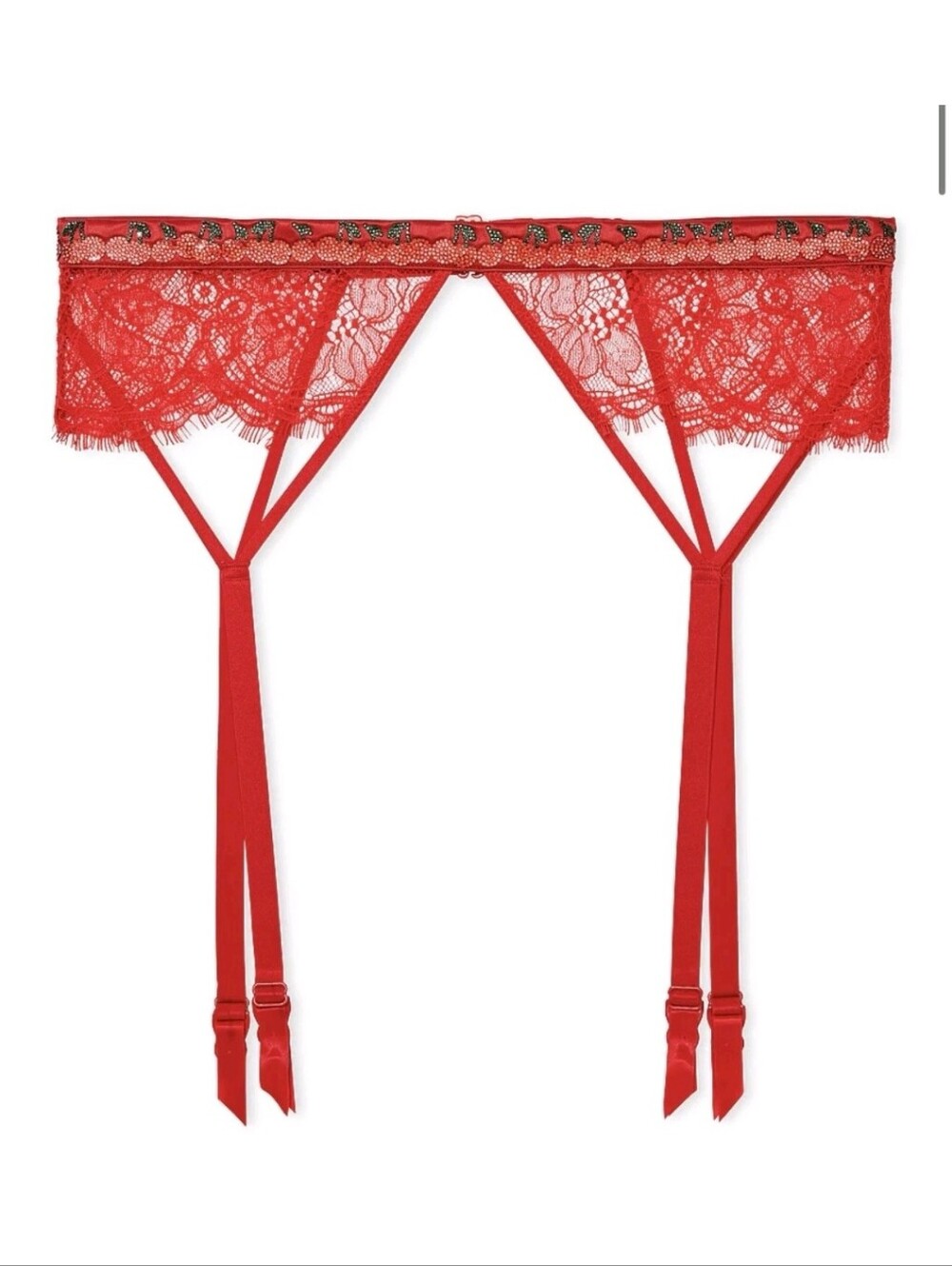 Victoria's secret sexy shine strap cherry lace garter belt MEDIUM LARGE